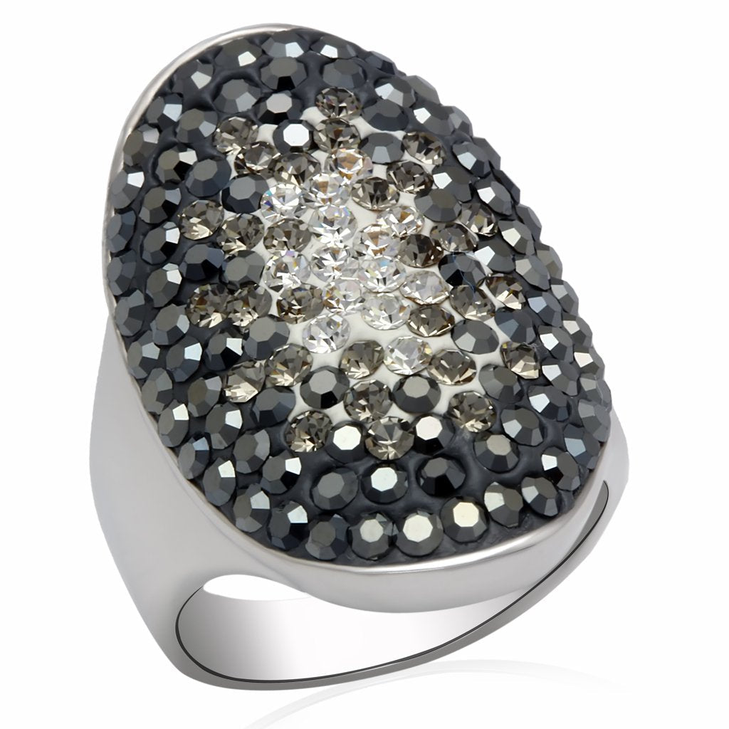 Rhodium Brass Ring with Top Grade Crystal  in Multi Color