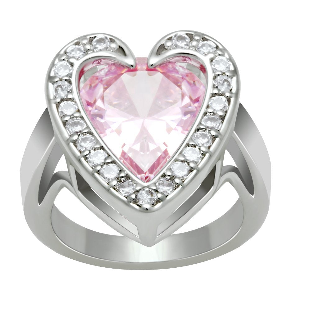 Rhodium Brass Ring with AAA Grade CZ  in Rose