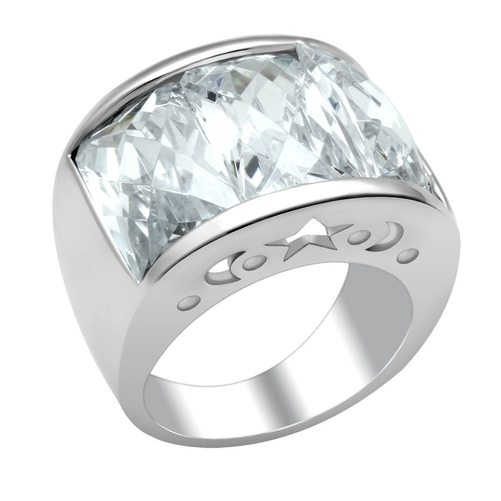 Rhodium Brass Ring with AAA Grade CZ  in Clear