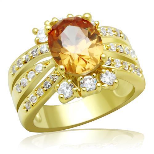 Gold Brass Ring with AAA Grade CZ  in Champagne