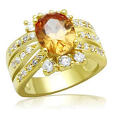 Gold Brass Ring with AAA Grade CZ  in Champagne