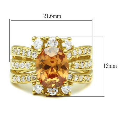 Gold Brass Ring with AAA Grade CZ  in Champagne