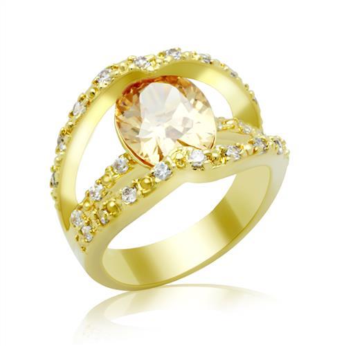 Gold Brass Ring with AAA Grade CZ  in Champagne