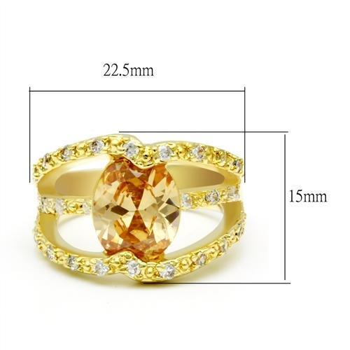 Gold Brass Ring with AAA Grade CZ  in Champagne