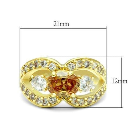 Gold Brass Ring with AAA Grade CZ  in Champagne