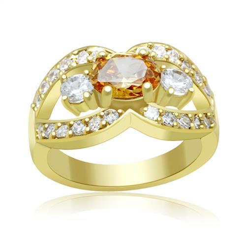 Gold Brass Ring with AAA Grade CZ  in Champagne