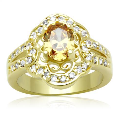 Gold Brass Ring with AAA Grade CZ  in Champagne