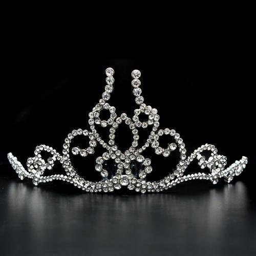 Imitation Rhodium Brass Tiaras & Hair Clip with Top Grade Crystal  in Clear