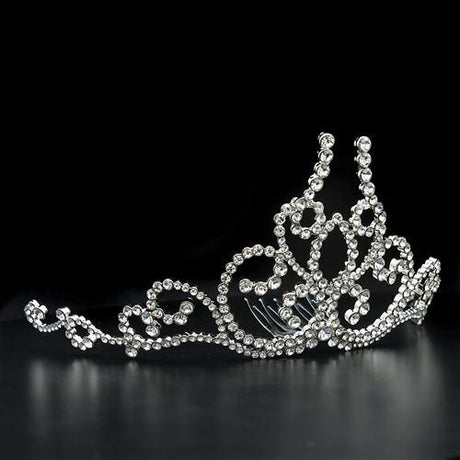 Imitation Rhodium Brass Tiaras & Hair Clip with Top Grade Crystal  in Clear
