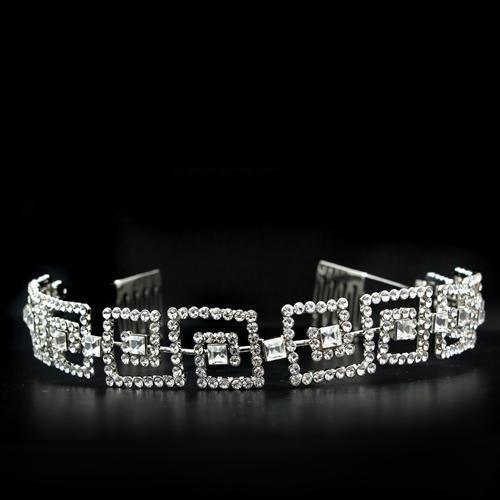 Imitation Rhodium Brass Tiaras & Hair Clip with Top Grade Crystal  in Clear