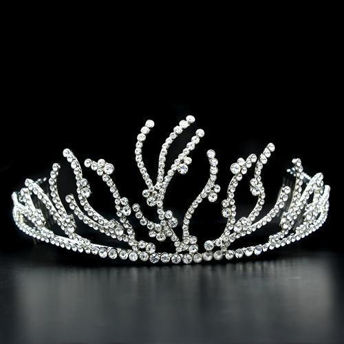 Imitation Rhodium Brass Tiaras & Hair Clip with Top Grade Crystal  in Clear