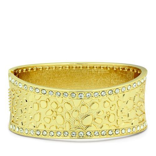 Flash Gold White Metal Bangle with Top Grade Crystal  in Clear