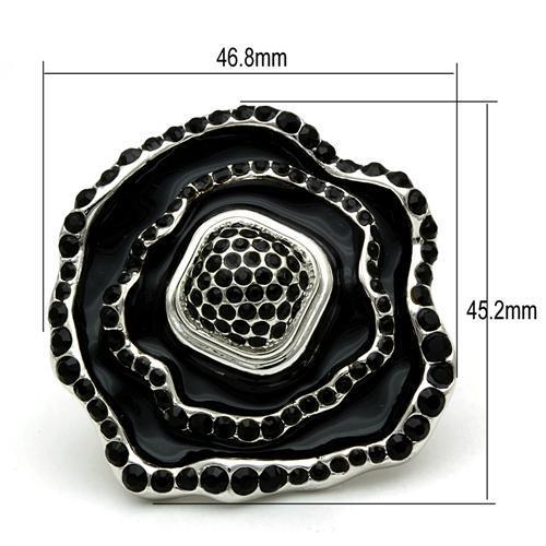 Rhodium Brass Ring with Top Grade Crystal  in Jet