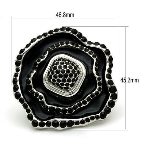 Rhodium Brass Ring with Top Grade Crystal  in Jet