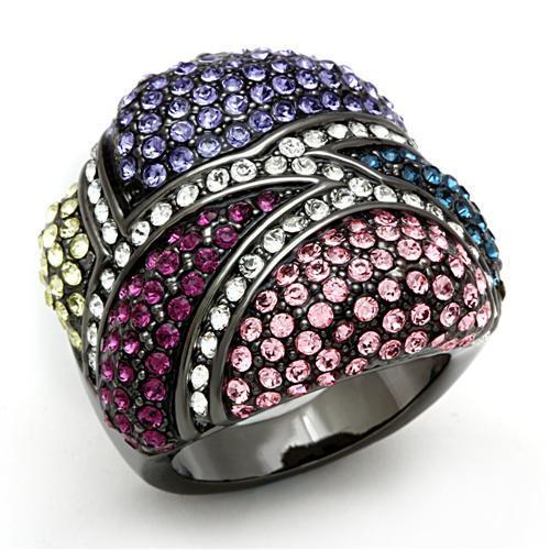 TIN Cobalt Black Brass Ring with Top Grade Crystal  in Multi Color