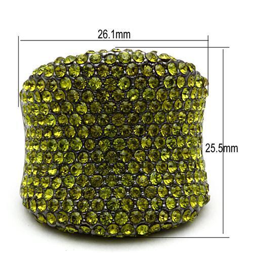 TIN Cobalt Black Brass Ring with Top Grade Crystal  in Olivine color