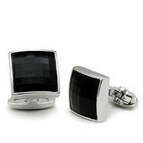 Rhodium Brass Cufflink with Synthetic Synthetic Glass in Jet