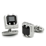 Rhodium Brass Cufflink with AAA Grade CZ  in Jet