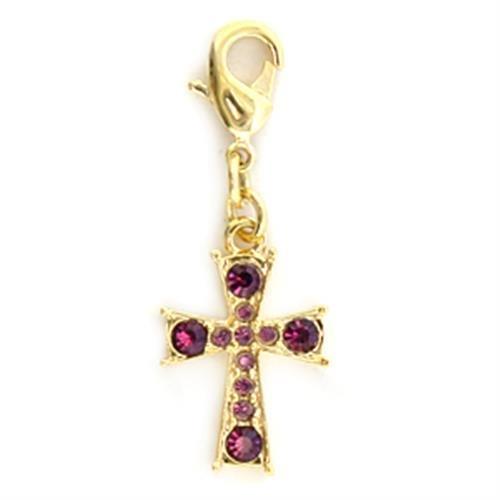 Gold Brass Pendant with Top Grade Crystal  in Amethyst