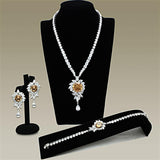 Rhodium Brass Jewelry Sets with AAA Grade CZ  in Champagne