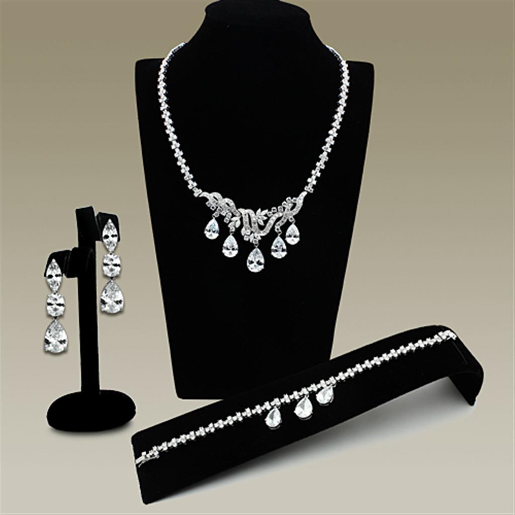 Rhodium Brass Jewelry Sets with AAA Grade CZ  in Clear