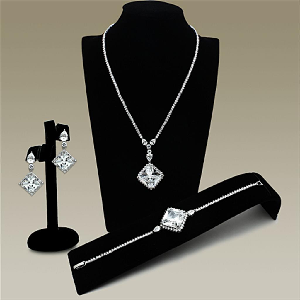 Rhodium Brass Jewelry Sets with AAA Grade CZ  in Clear