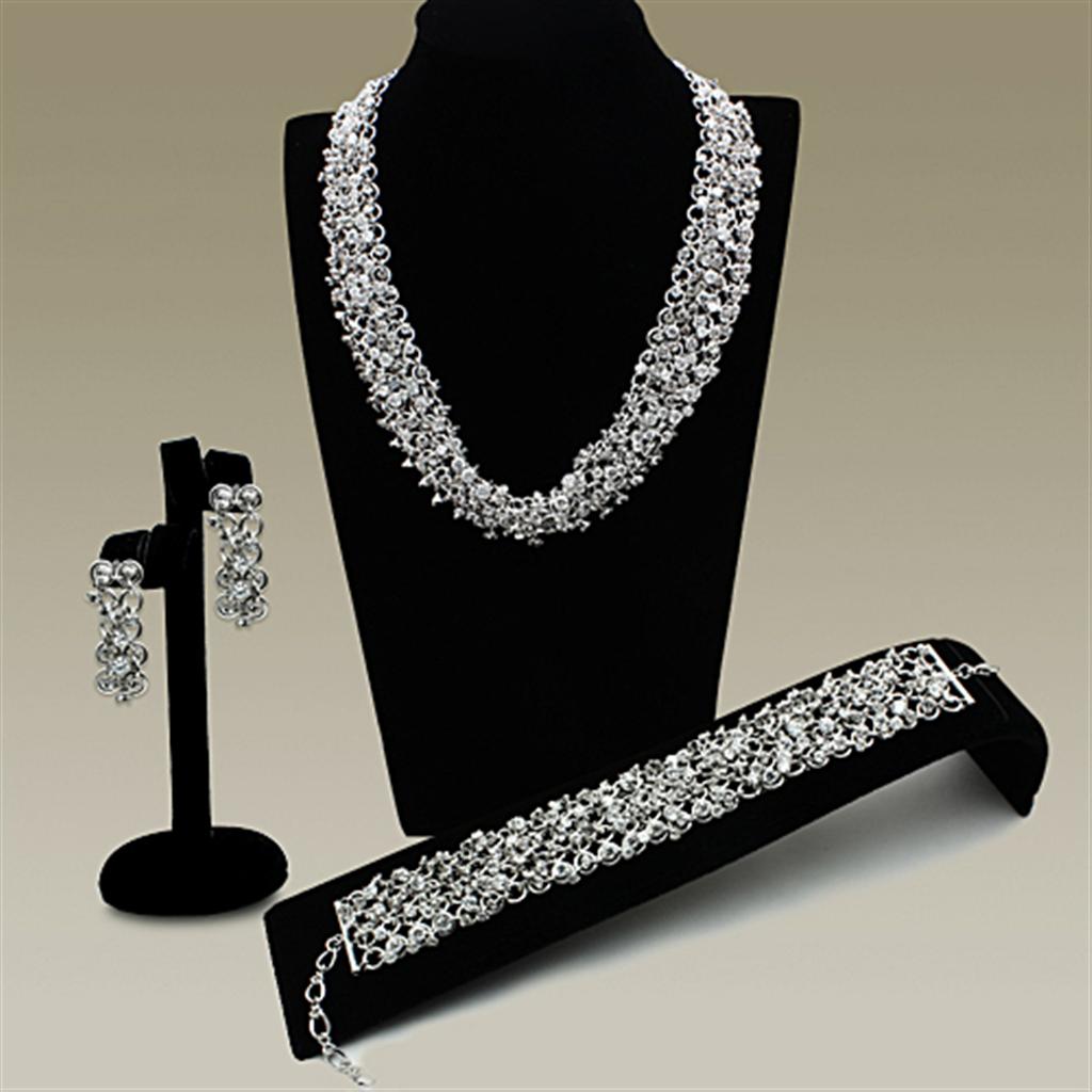 Rhodium Brass Jewelry Sets with AAA Grade CZ  in Clear