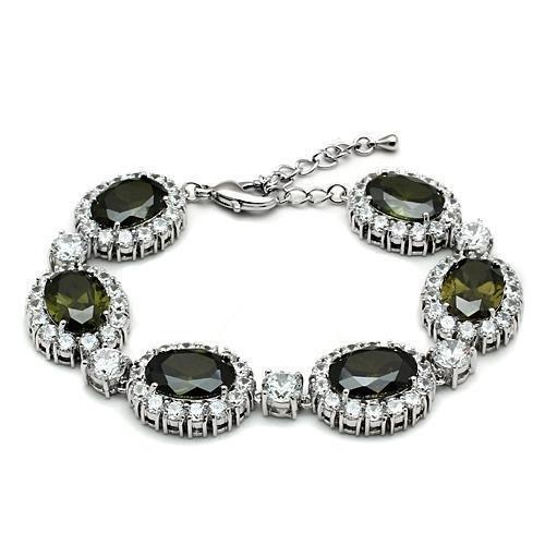 Rhodium Brass Bracelet with AAA Grade CZ  in Olivine color