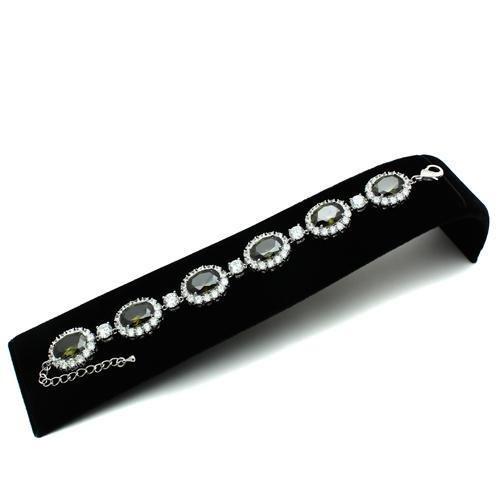 Rhodium Brass Bracelet with AAA Grade CZ  in Olivine color