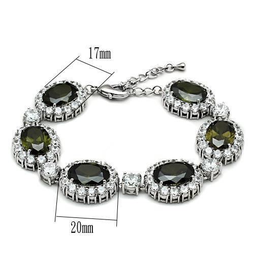 Rhodium Brass Bracelet with AAA Grade CZ  in Olivine color