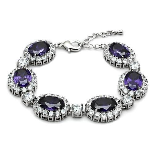 Rhodium Brass Bracelet with AAA Grade CZ  in Amethyst