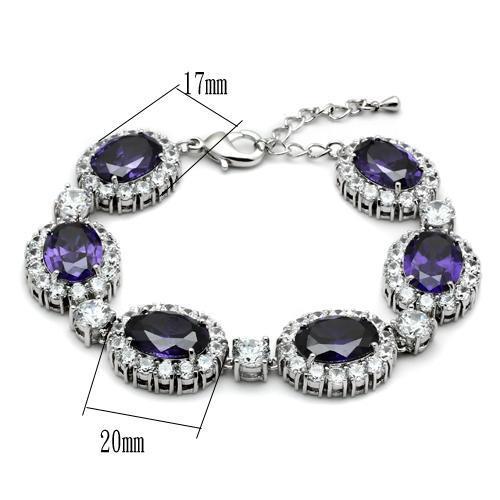 Rhodium Brass Bracelet with AAA Grade CZ  in Amethyst