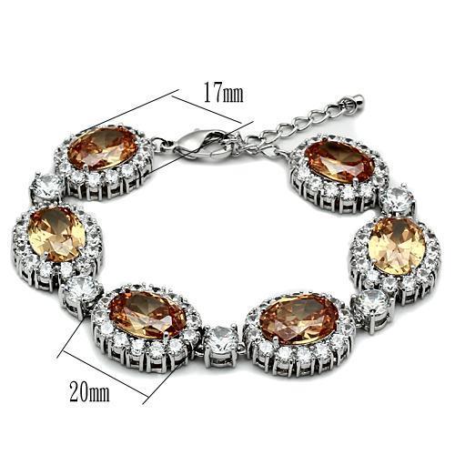 Rhodium Brass Bracelet with AAA Grade CZ  in Champagne