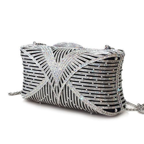 Imitation Rhodium White Metal Clutch with Top Grade Crystal  in White