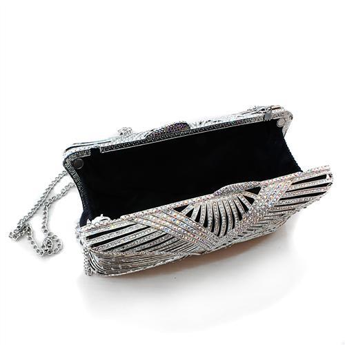 Imitation Rhodium White Metal Clutch with Top Grade Crystal  in White