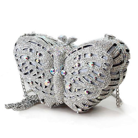 Imitation Rhodium White Metal Clutch with Top Grade Crystal  in White