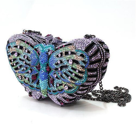 Ruthenium White Metal Clutch with Top Grade Crystal  in Multi Color