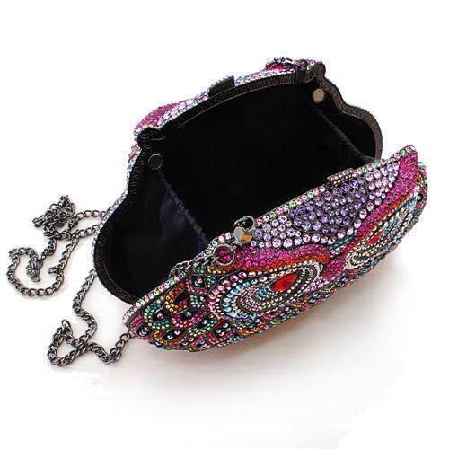 Ruthenium White Metal Clutch with Top Grade Crystal  in Multi Color