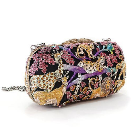 Gold White Metal Clutch with Top Grade Crystal  in Multi Color