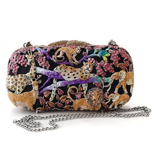 Gold White Metal Clutch with Top Grade Crystal  in Multi Color