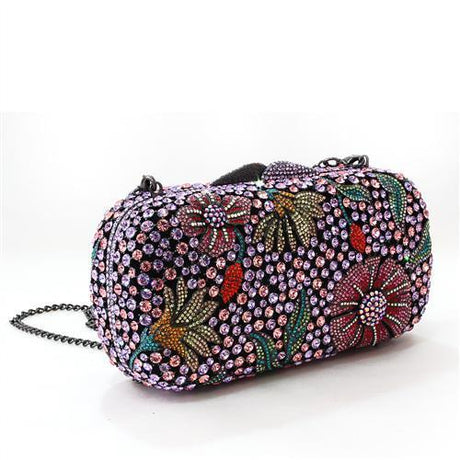 Ruthenium White Metal Clutch with Top Grade Crystal  in Multi Color