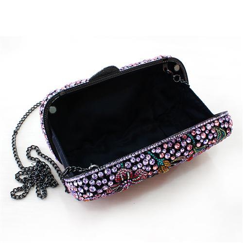 Ruthenium White Metal Clutch with Top Grade Crystal  in Multi Color
