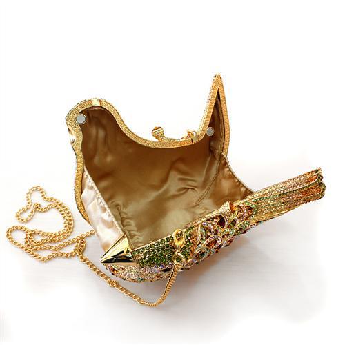 Gold White Metal Clutch with Top Grade Crystal  in Multi Color