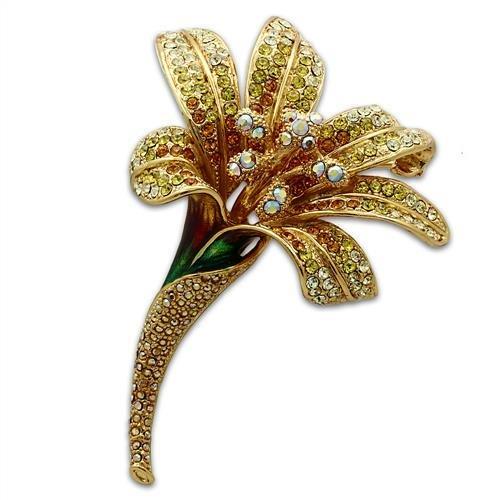 Gold White Metal Brooches with Top Grade Crystal  in Multi Color