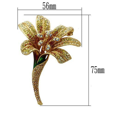 Gold White Metal Brooches with Top Grade Crystal  in Multi Color