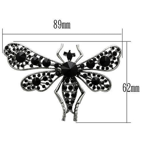 Imitation Rhodium White Metal Brooches with Top Grade Crystal  in Jet