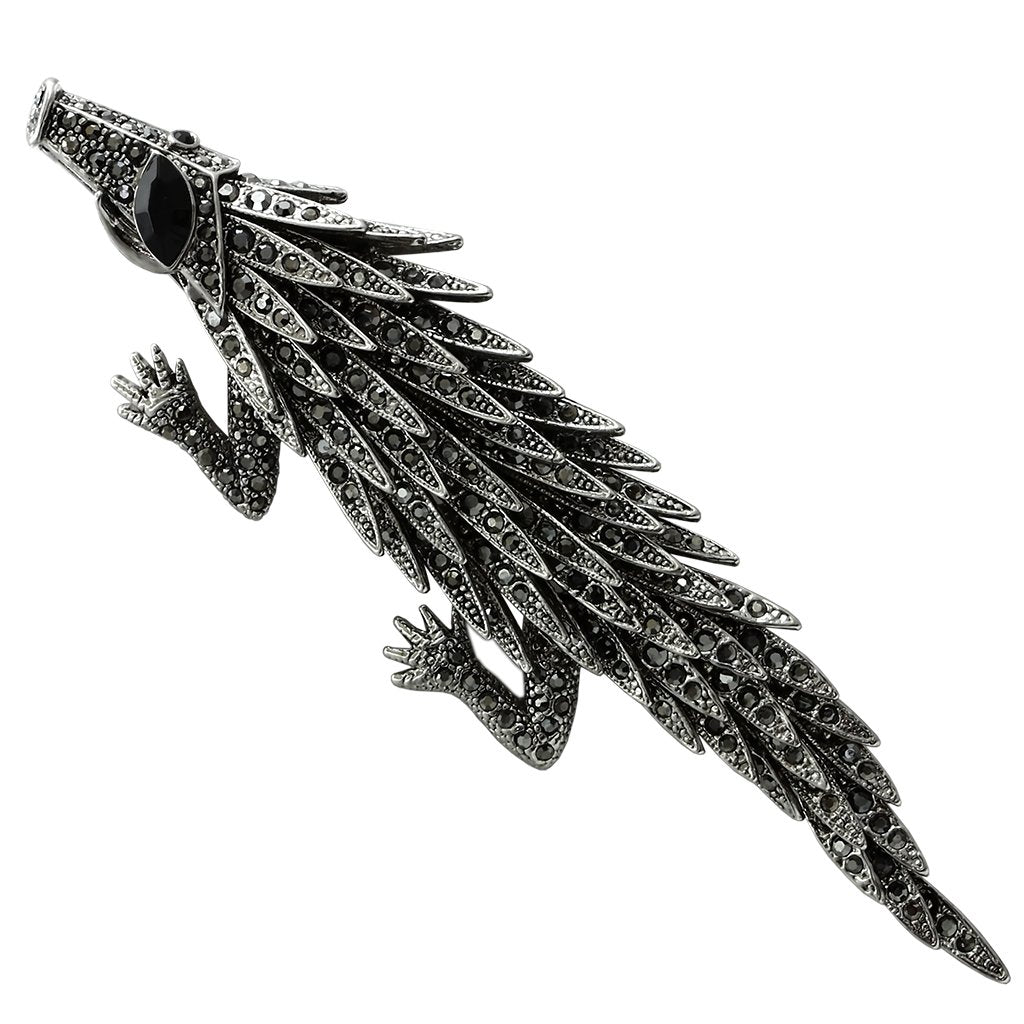 Imitation Rhodium White Metal Brooches with Top Grade Crystal  in Jet