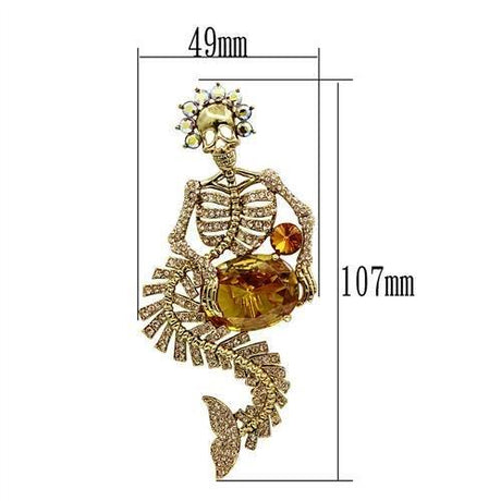 Gold White Metal Brooches with AAA Grade CZ  in Topaz