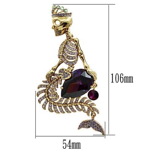 Gold White Metal Brooches with AAA Grade CZ  in Amethyst