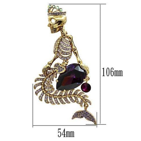 Gold White Metal Brooches with AAA Grade CZ  in Amethyst